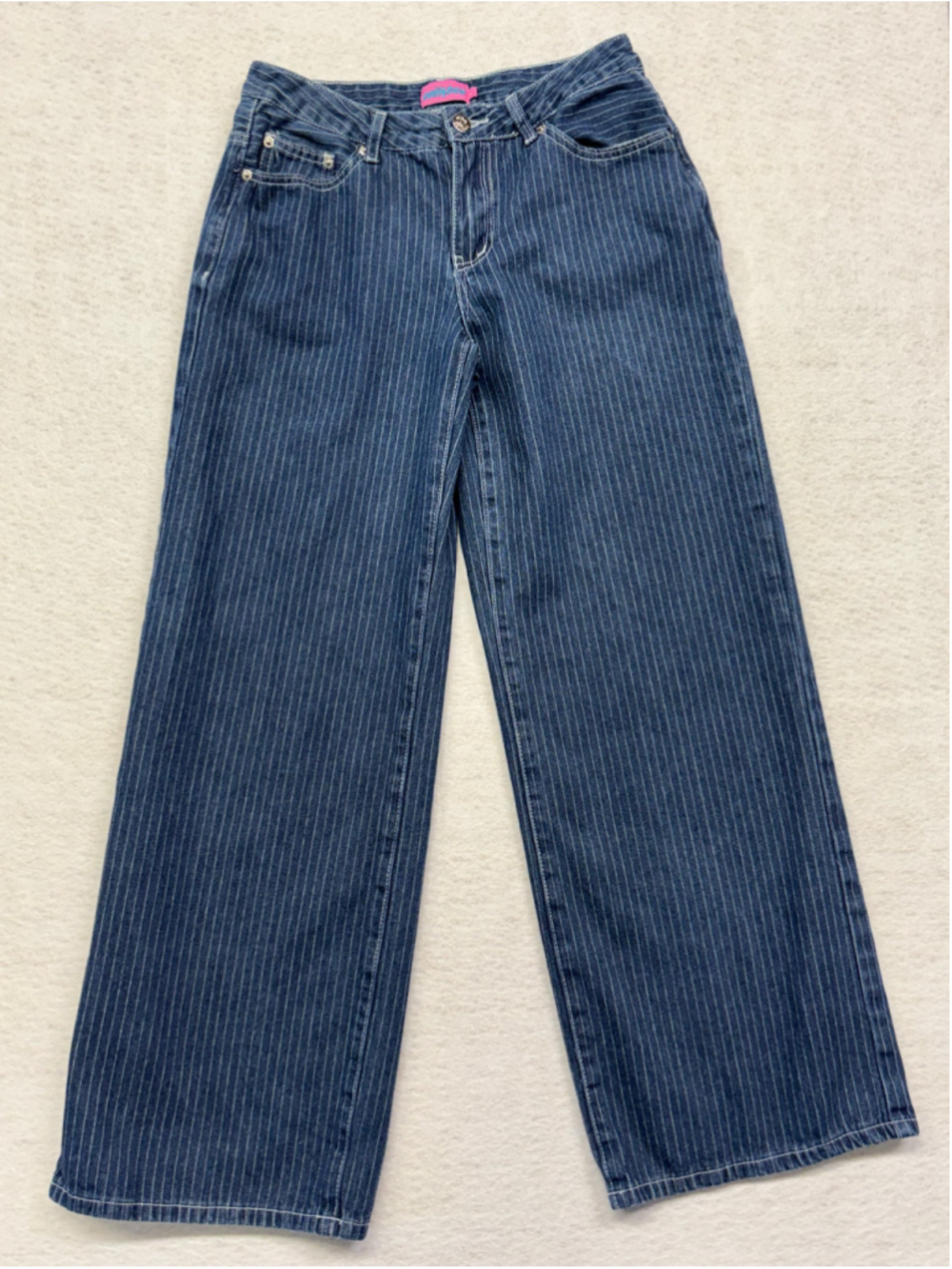 Edikted Pinstripe Wide Leg Jeans Dark Wash Denim Size S